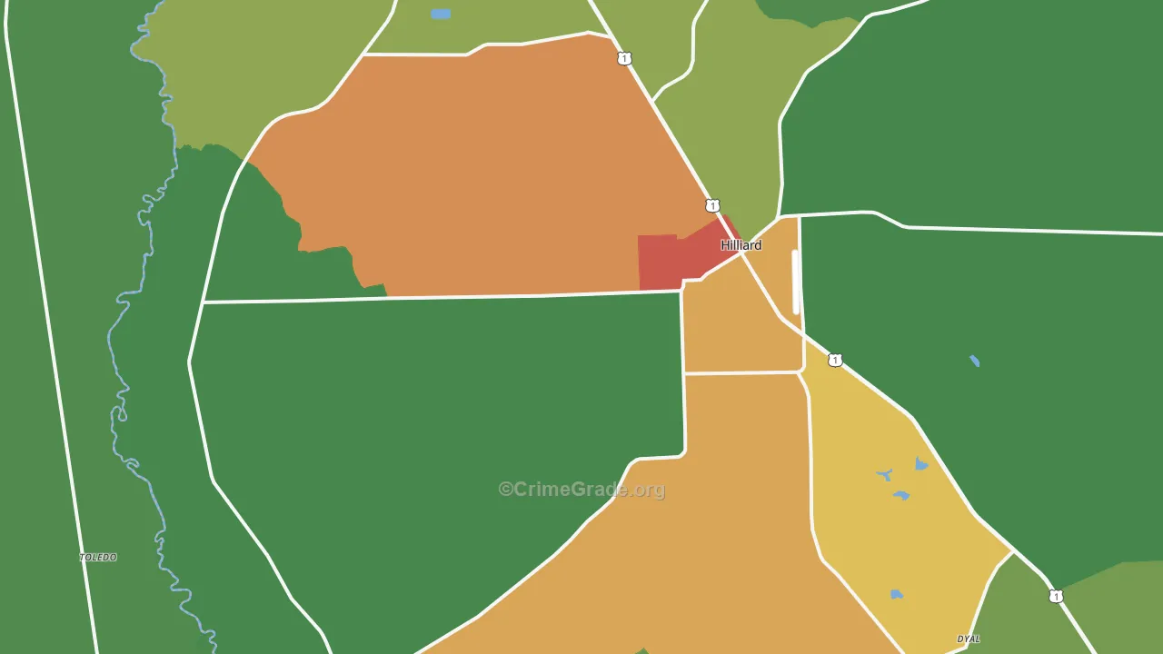 Hilliard, FL Map of Drug-Related Crime Rates