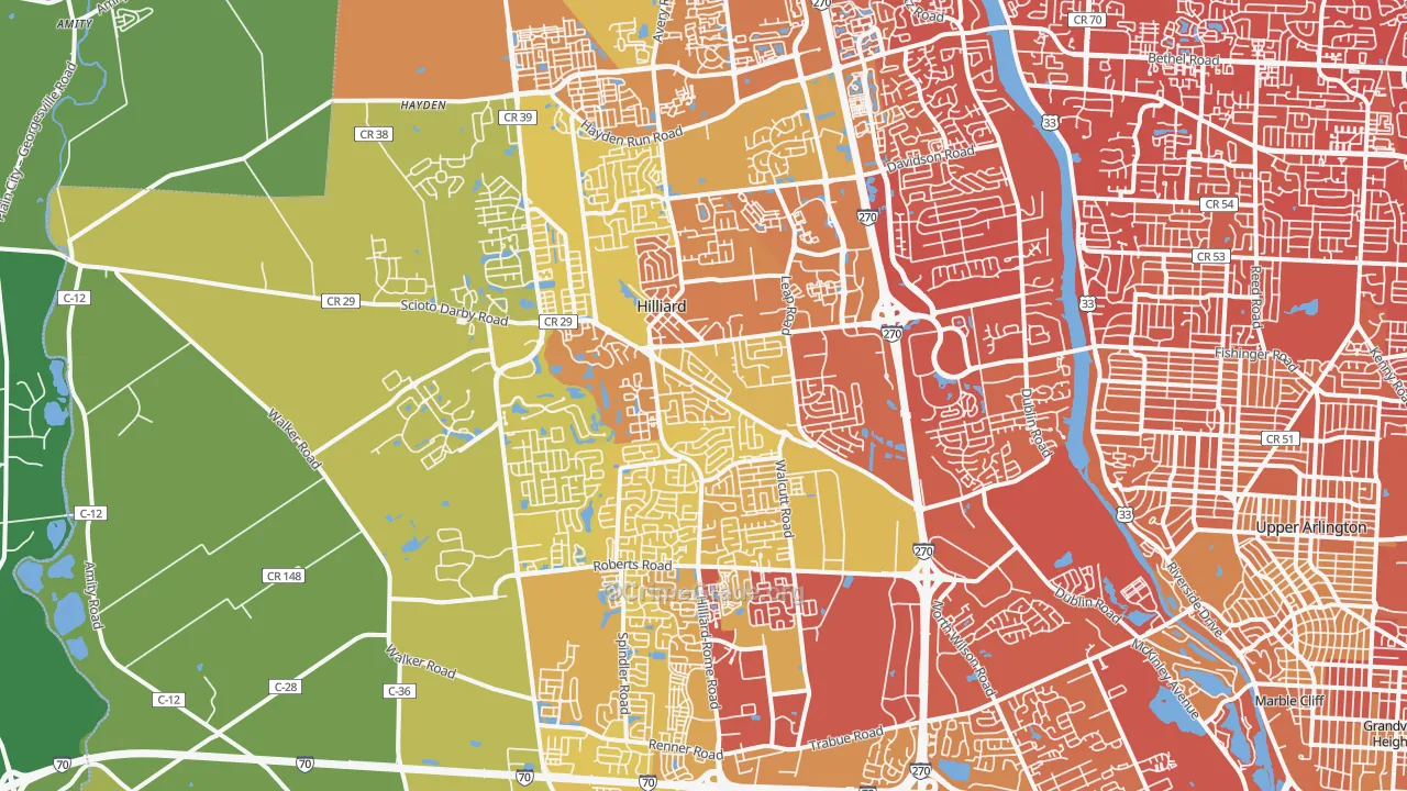 Hilliard, OH Map of Drug-Related Crime Rates