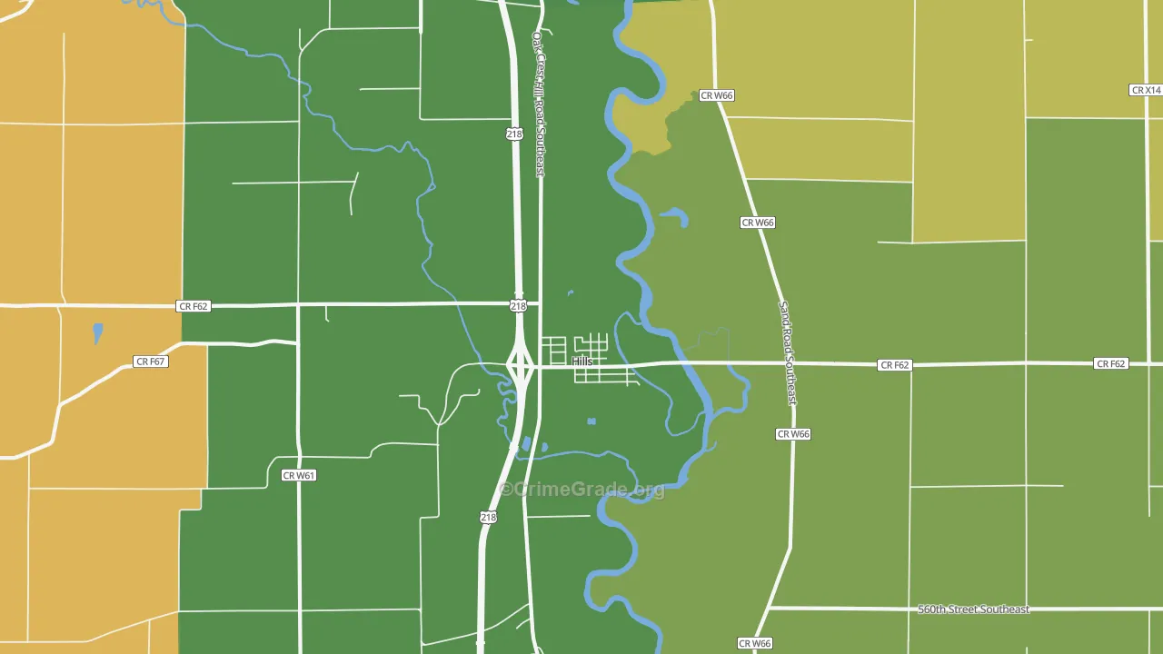Hills, IA Map of Drug-Related Crime Rates