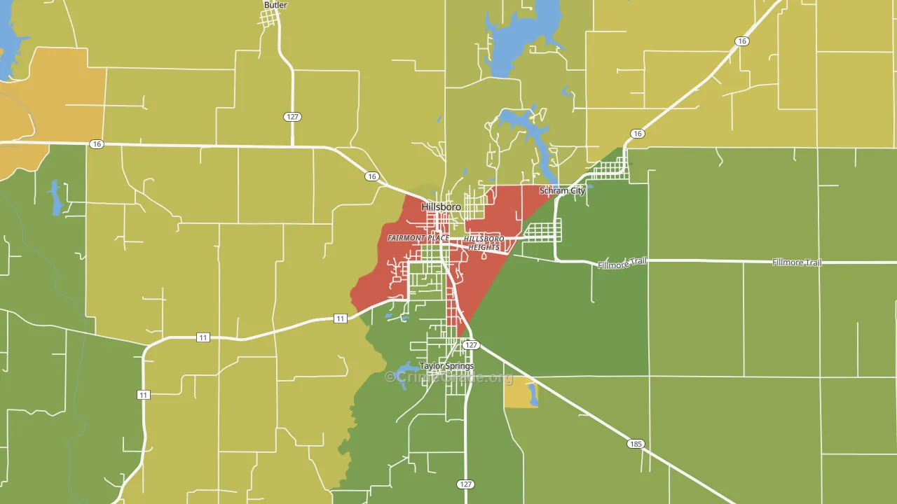 Hillsboro, IL Map of Drug-Related Crime Rates