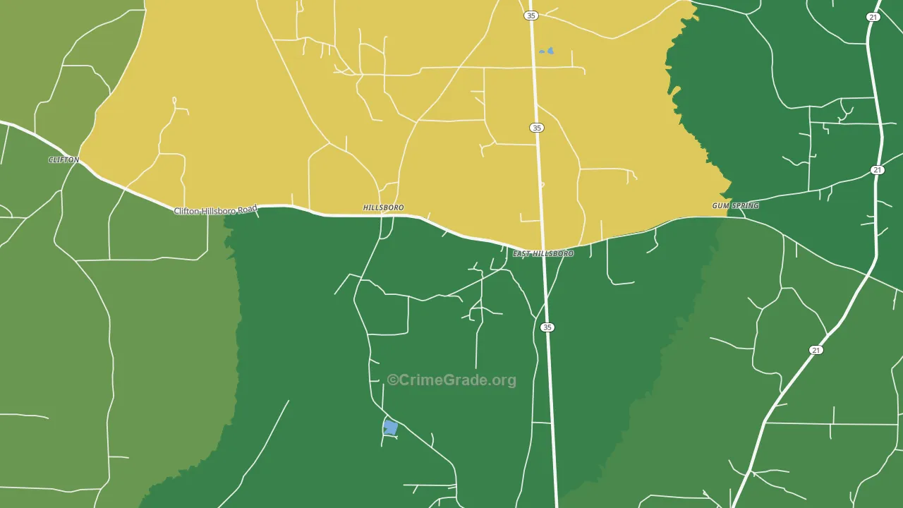 Hillsboro, MS Map of Drug-Related Crime Rates
