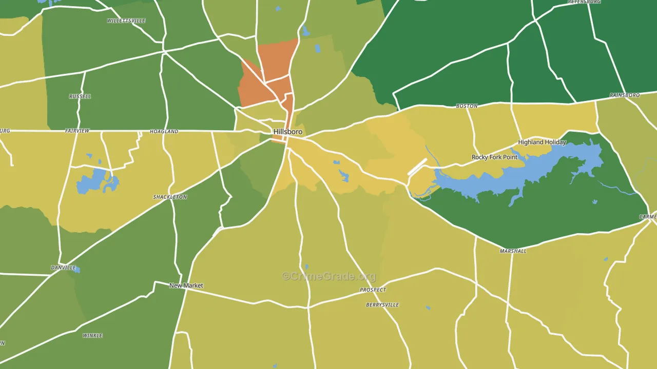 Hillsboro, OH Map of Drug-Related Crime Rates