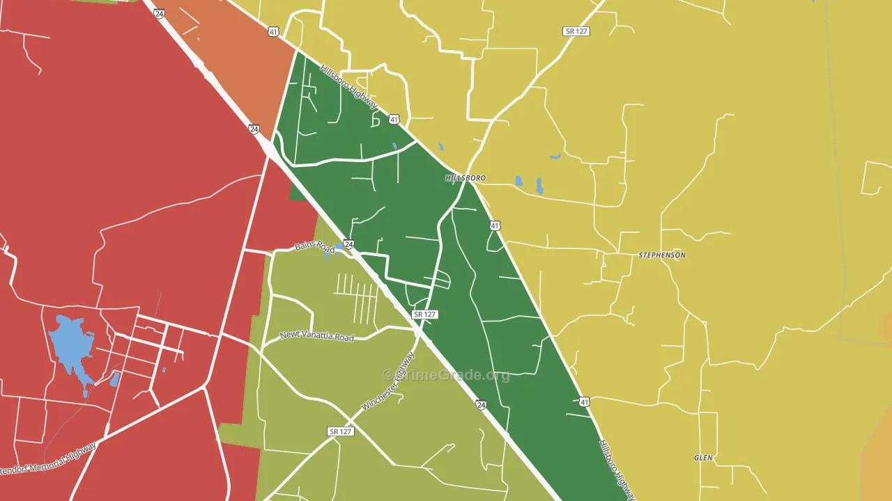 Hillsboro, TN Map of Drug-Related Crime Rates