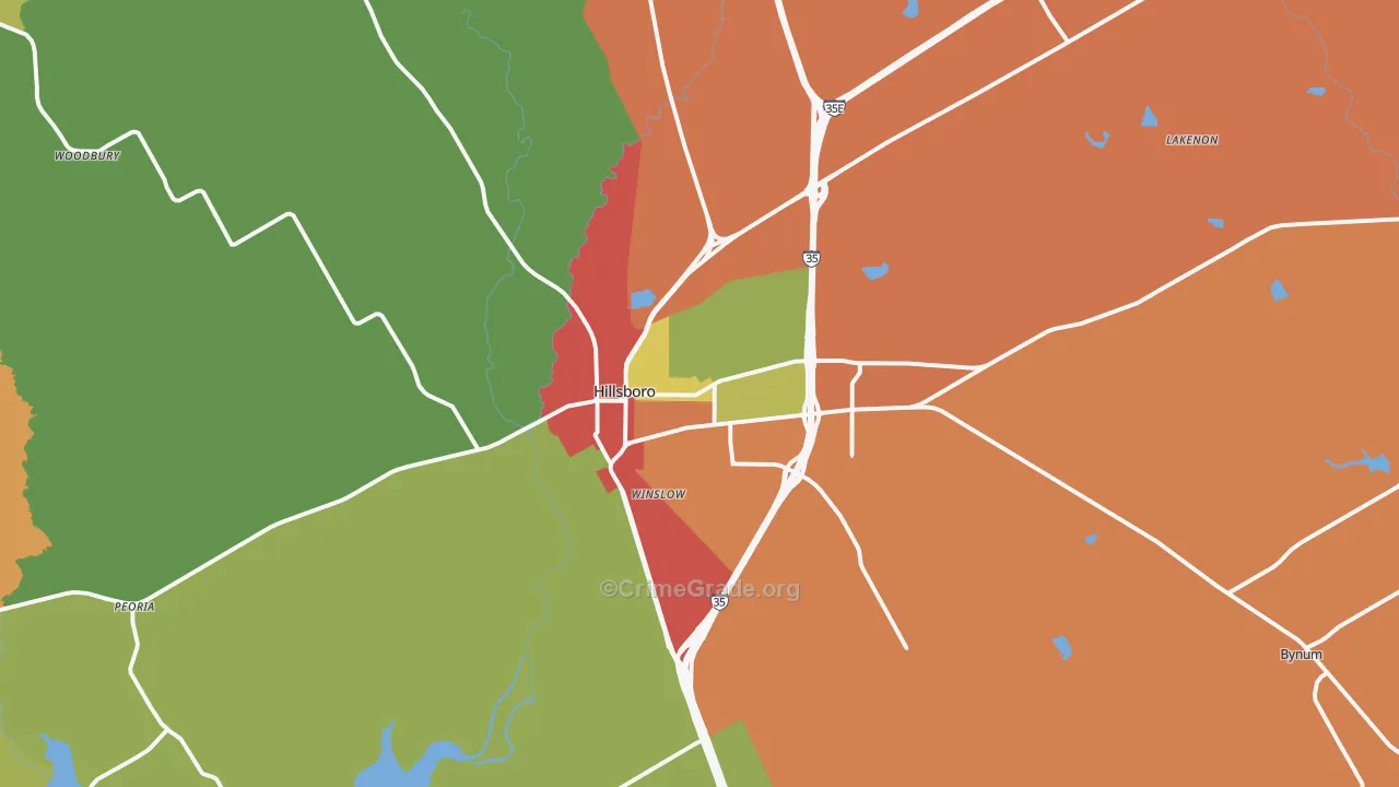 Hillsboro, TX Map of Drug-Related Crime Rates