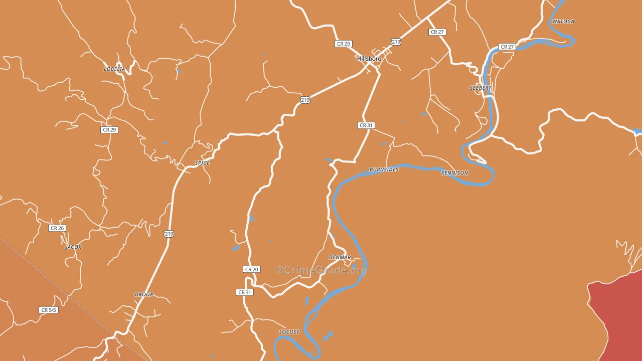 Hillsboro, WV Map of Drug-Related Crime Rates