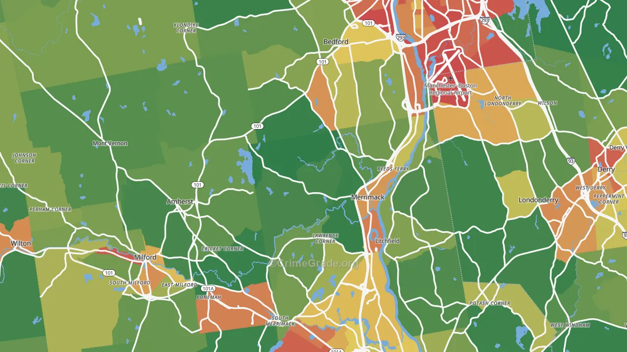 Hillsborough County, NH Map of Drug-Related Crime Rates