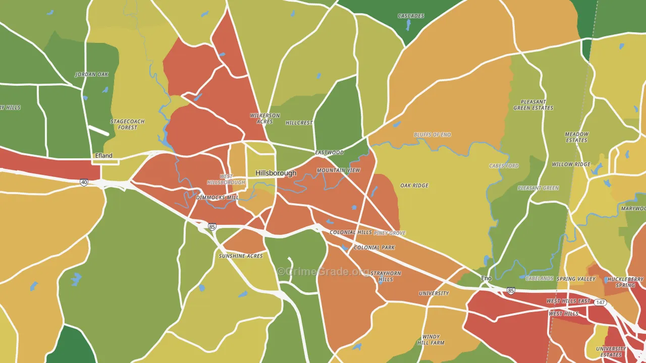 Hillsborough, NC Map of Drug-Related Crime Rates