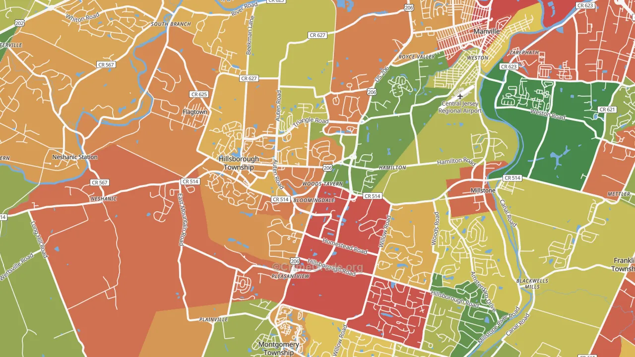 Hillsborough, NJ Map of Drug-Related Crime Rates