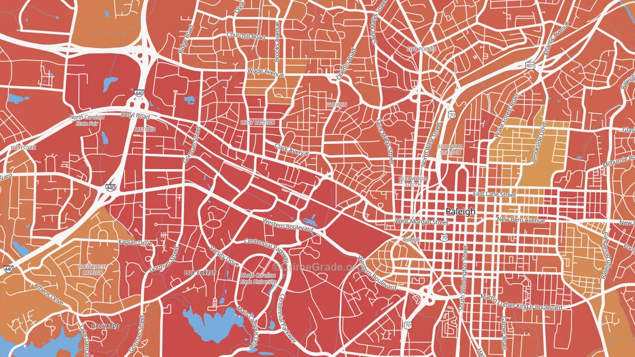 Hillsborough, Raleigh, NC Map of Drug-Related Crime Rates