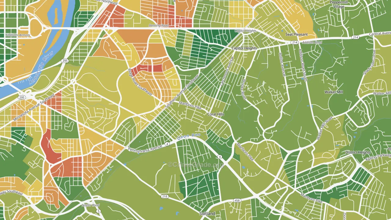 Hillside, Coral Hills, MD Map of Drug-Related Crime Rates