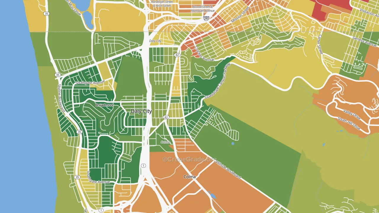 Hillside, Daly City, CA Map of Drug-Related Crime Rates
