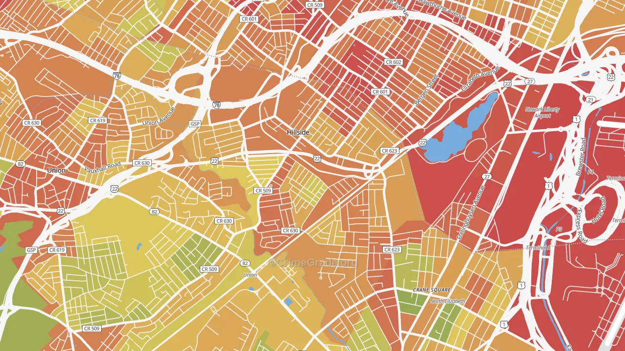 Hillside, NJ Map of Drug-Related Crime Rates