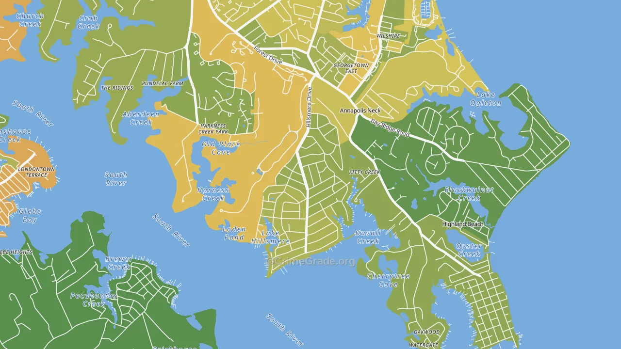 Hillsmere Shores, Annapolis Neck, MD Map of Drug-Related Crime Rates