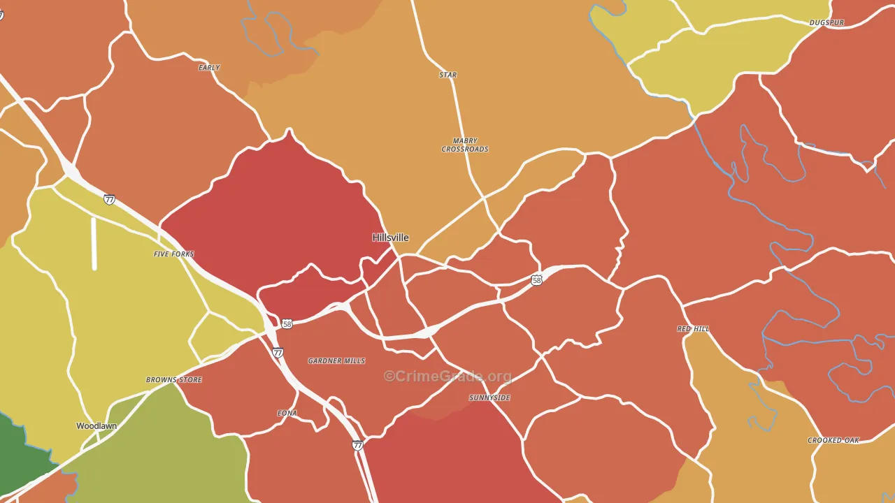Hillsville, VA Map of Drug-Related Crime Rates