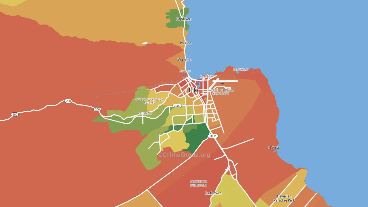 Hilo, HI Map of Drug-Related Crime Rates