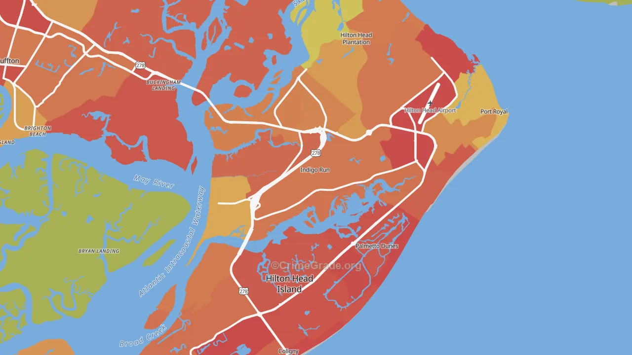 Hilton Head Island, SC Map of Drug-Related Crime Rates