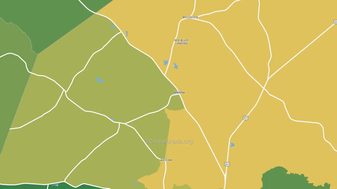 Hiltonia, GA Map of Drug-Related Crime Rates