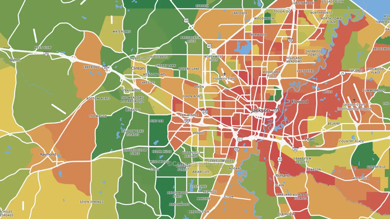 Hinds County, MS Map of Drug-Related Crime Rates