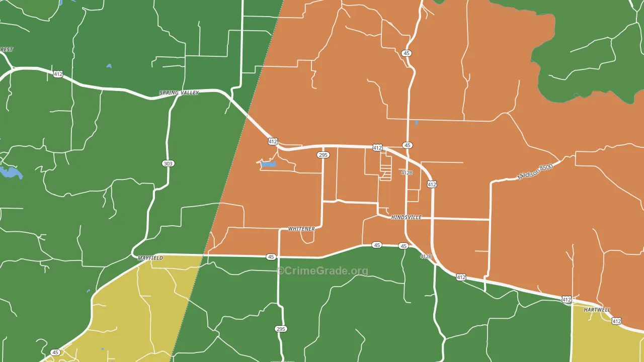 Hindsville, AR Map of Drug-Related Crime Rates