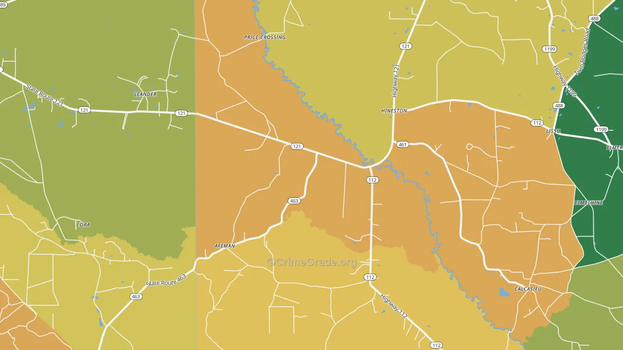 Hineston, LA Map of Drug-Related Crime Rates