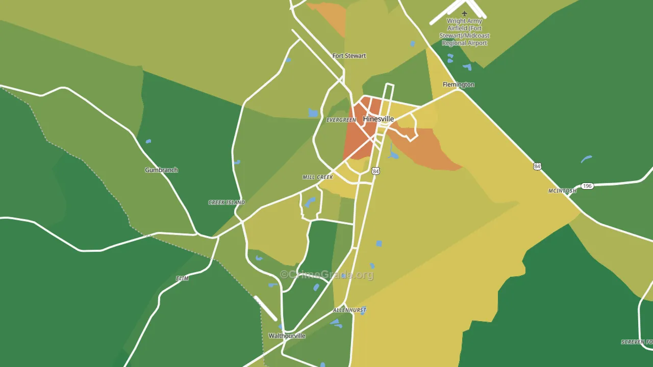 Hinesville, GA Map of Drug-Related Crime Rates