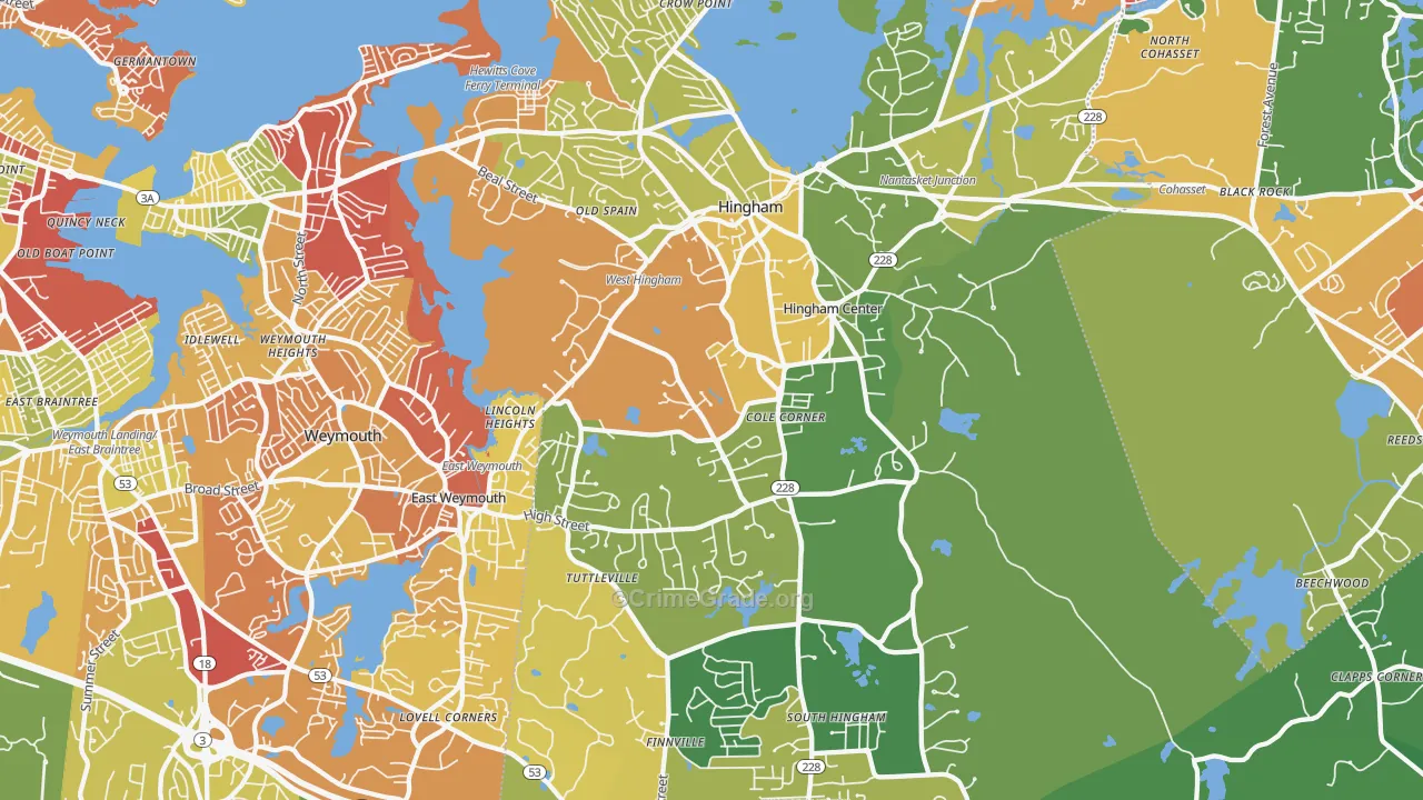 Hingham, MA Map of Drug-Related Crime Rates