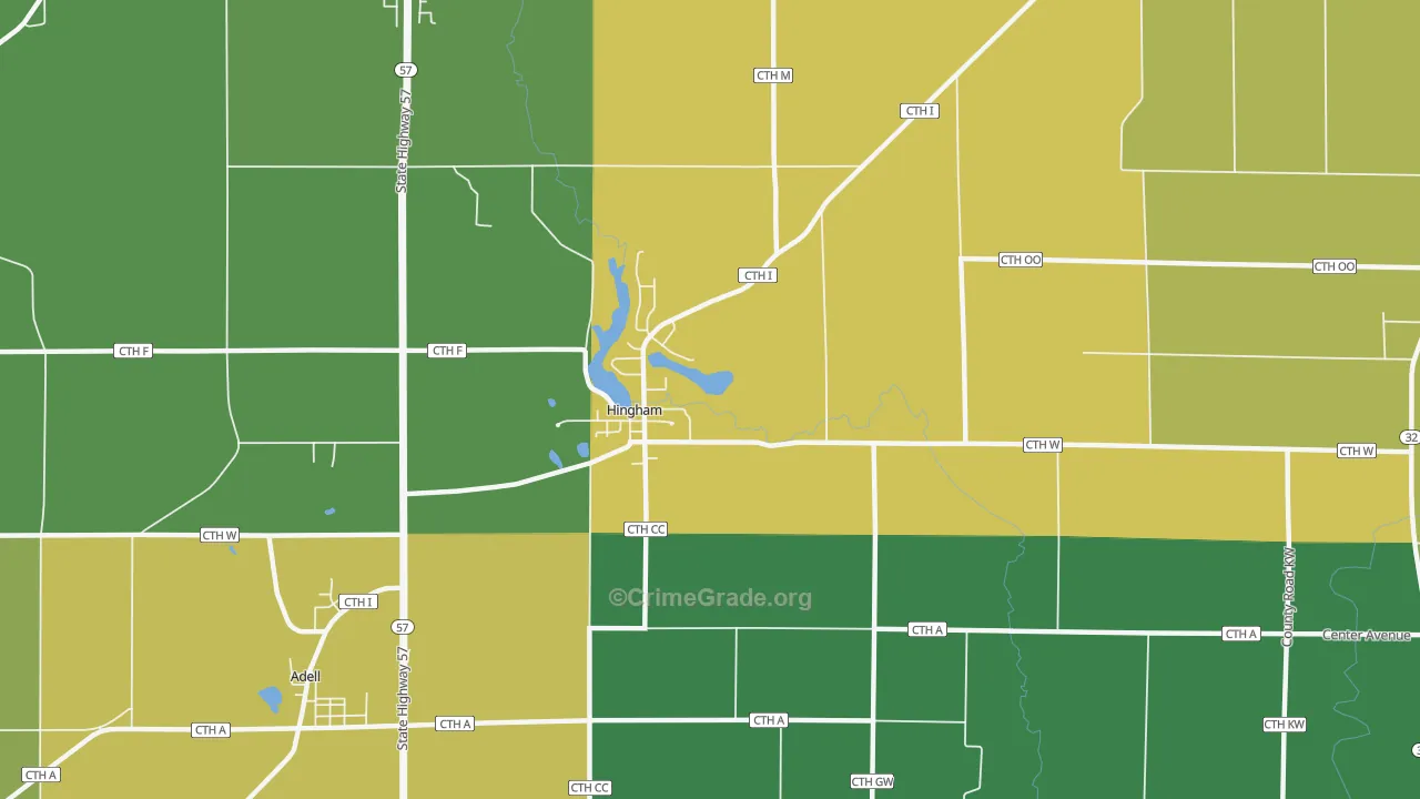 Hingham, WI Map of Drug-Related Crime Rates