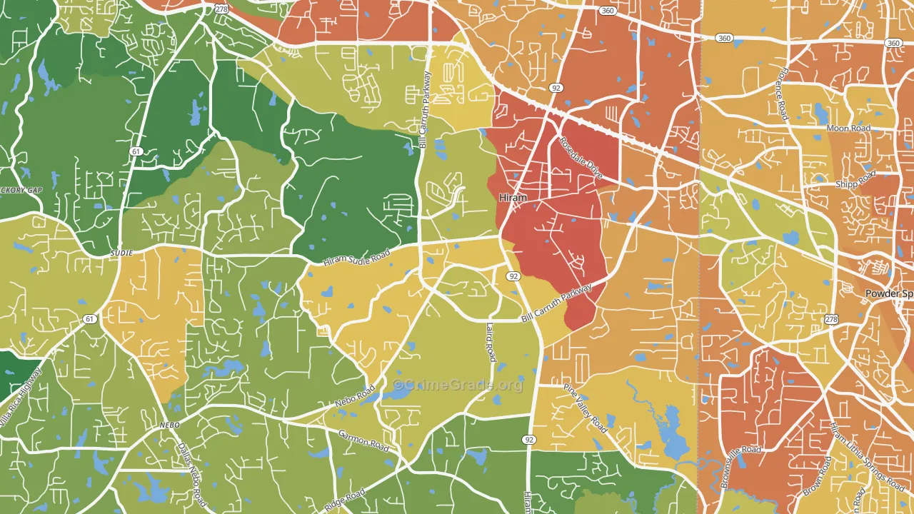 Hiram, GA Map of Drug-Related Crime Rates