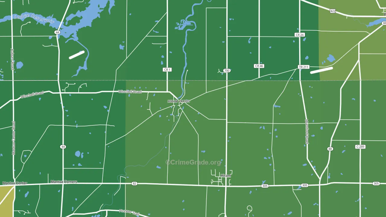 Hiram Rapids, OH Map of Drug-Related Crime Rates