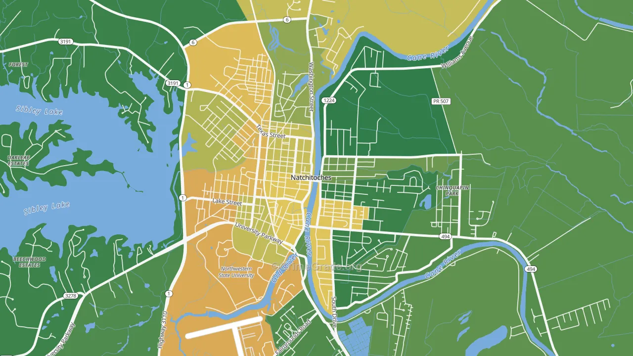 Historic District, Natchitoches, LA Map of Drug-Related Crime Rates