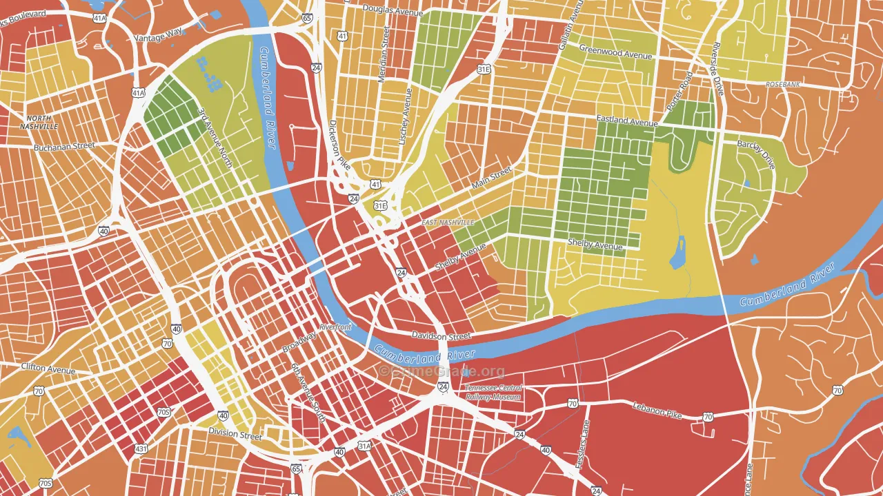 Historic Edgefield, Nashville, TN Map of Drug-Related Crime Rates