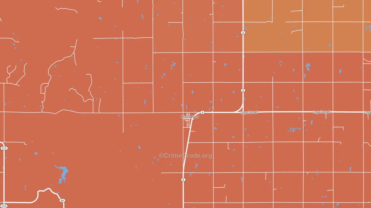 Hitchcock, OK Map of Drug-Related Crime Rates