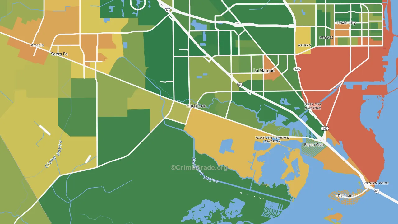 Hitchcock, TX Map of Drug-Related Crime Rates
