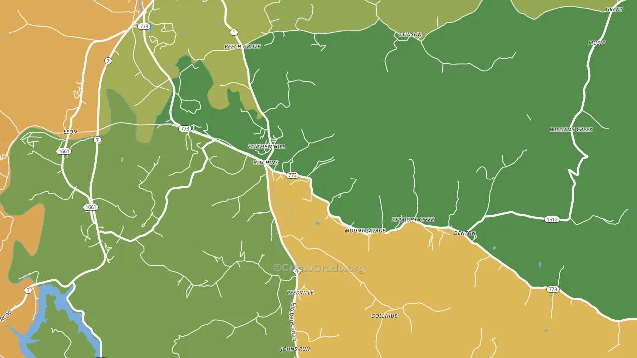Hitchins, KY Map of Drug-Related Crime Rates