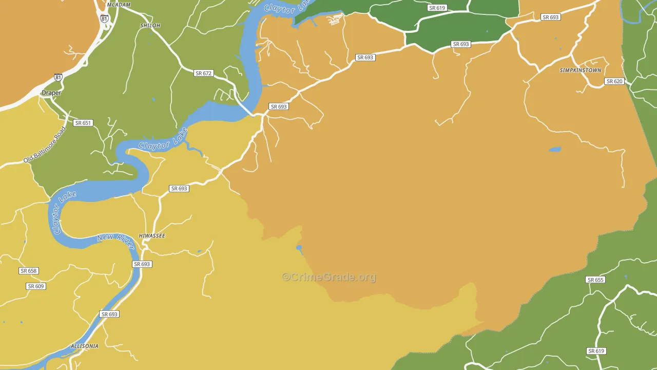 Hiwassee, VA Map of Drug-Related Crime Rates