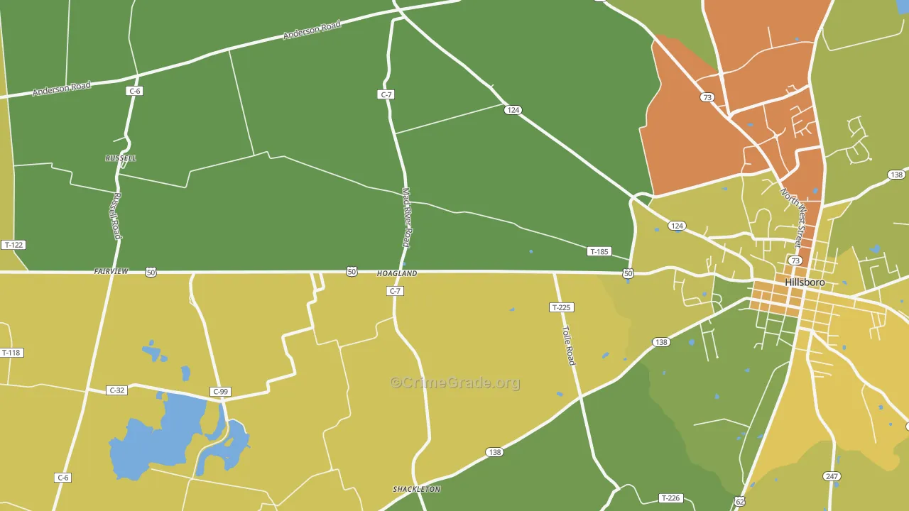 Hoagland, OH Map of Drug-Related Crime Rates