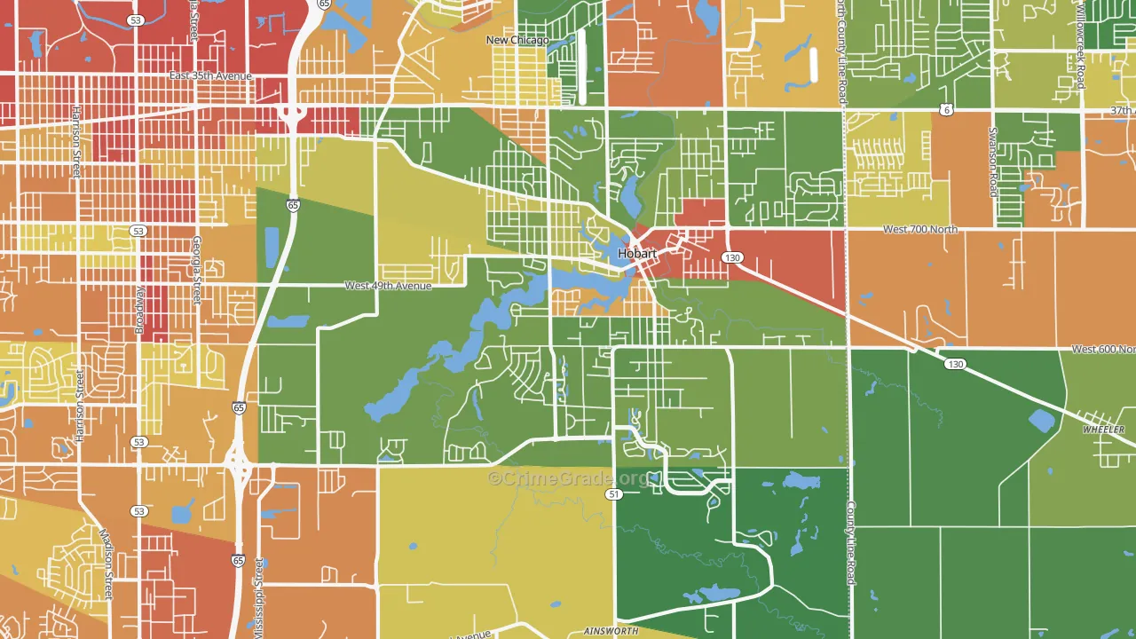 Hobart, IN Map of Drug-Related Crime Rates