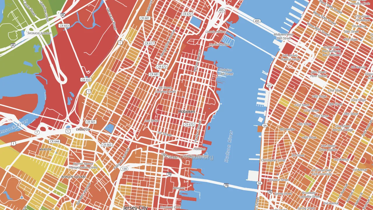 Hoboken, NJ Map of Drug-Related Crime Rates