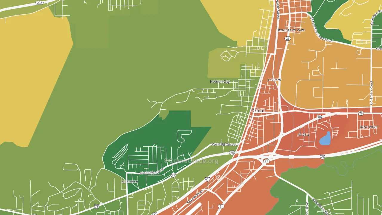 Hobson City, AL Map of Drug-Related Crime Rates
