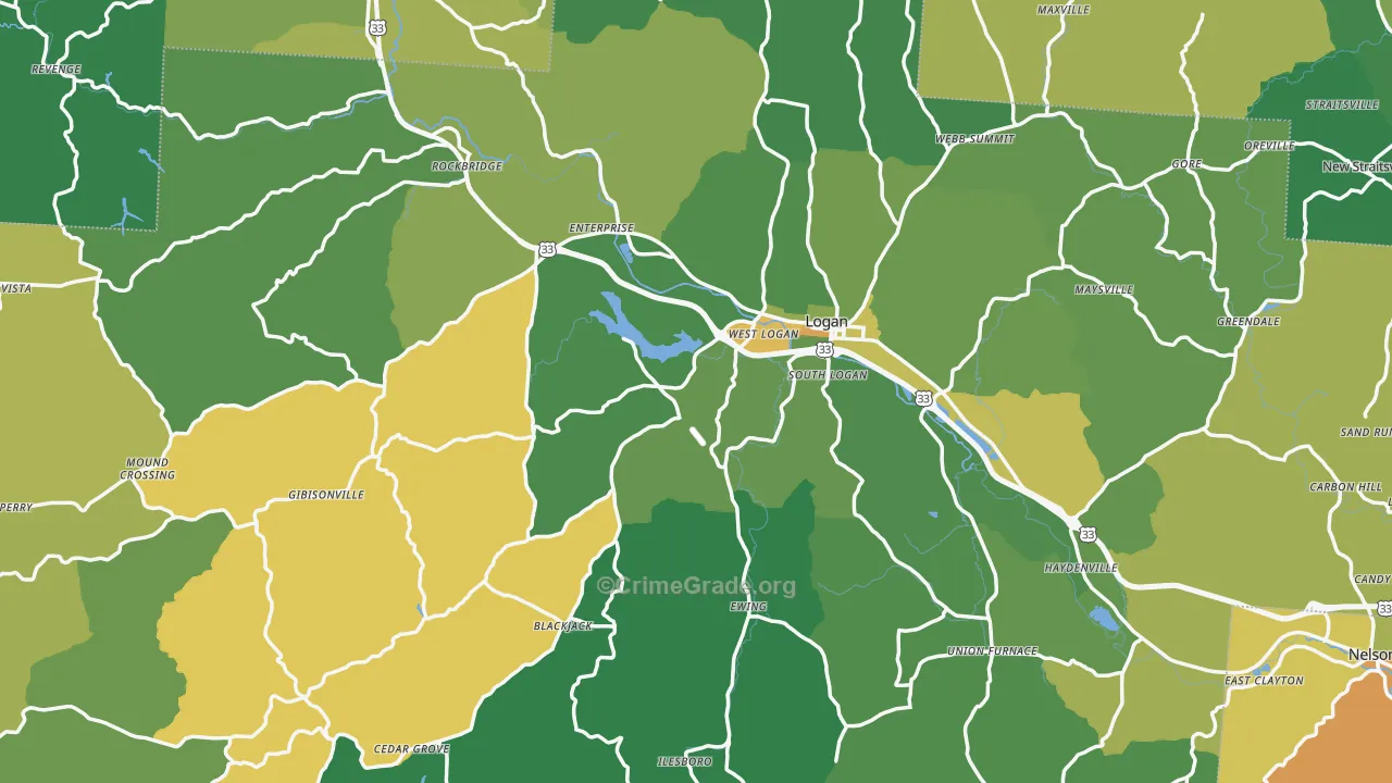 Hocking County, OH Map of Drug-Related Crime Rates