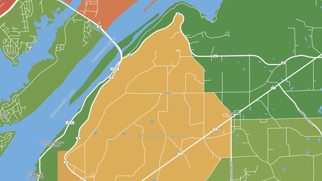 Hodge, AL Map of Drug-Related Crime Rates