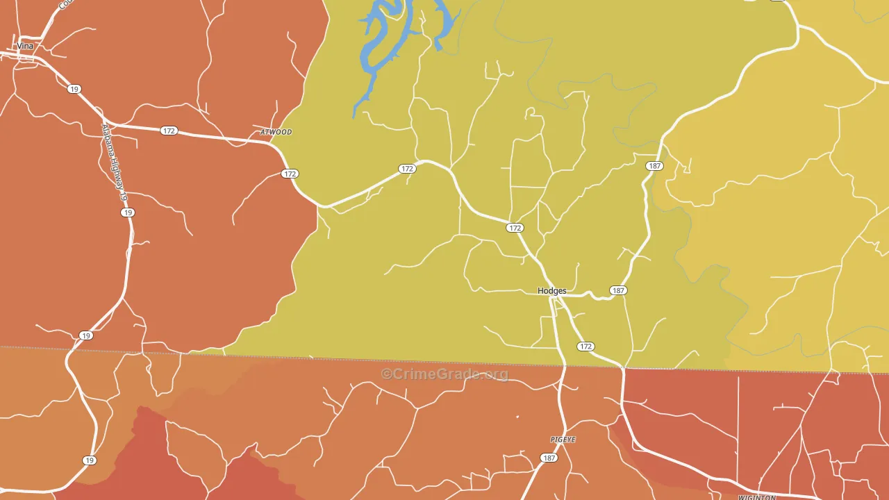 Hodges, AL Map of Drug-Related Crime Rates