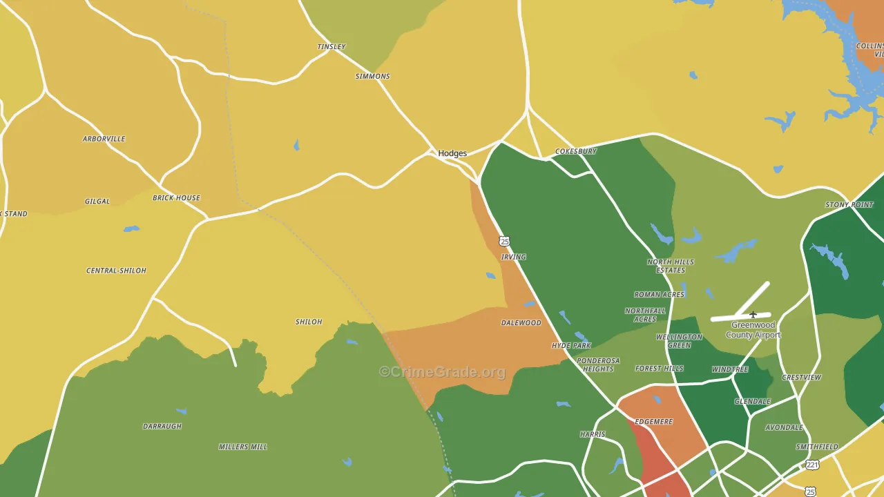 Hodges, SC Map of Drug-Related Crime Rates