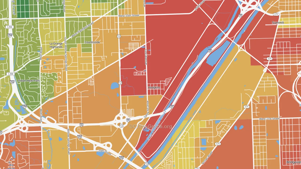 Hodgkins, IL Map of Drug-Related Crime Rates