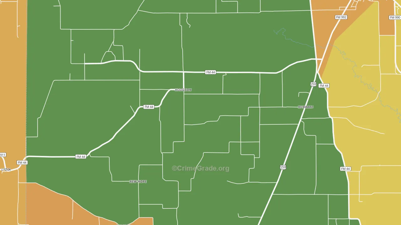 Hodgson, TX Map of Drug-Related Crime Rates