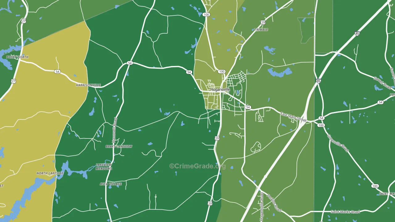 Hogansville, GA Map of Drug-Related Crime Rates