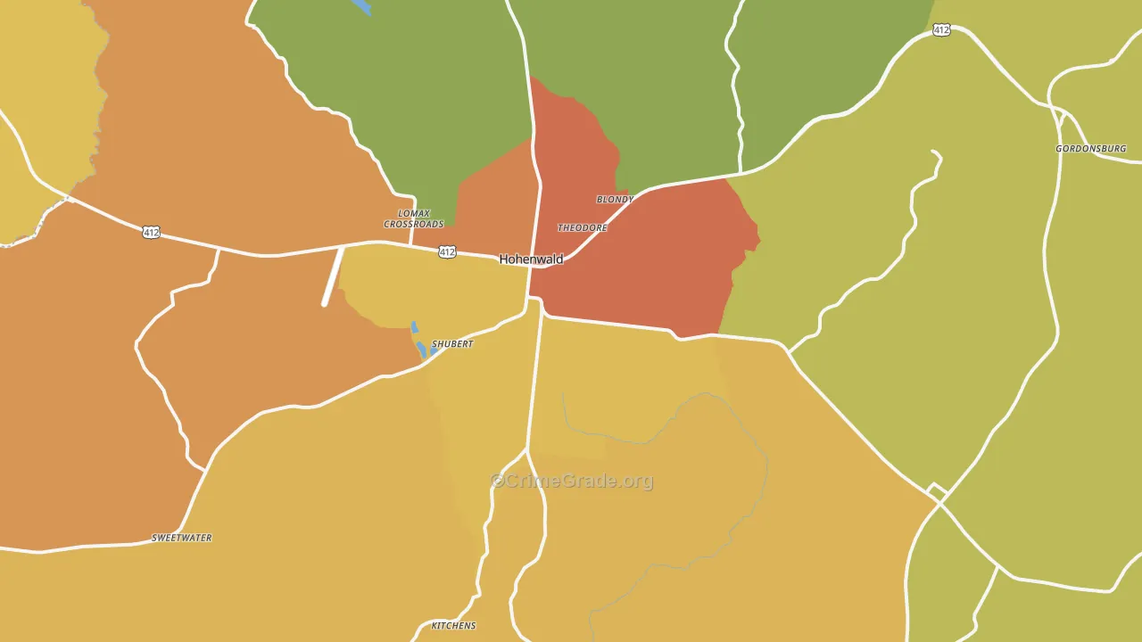 Hohenwald, TN Map of Drug-Related Crime Rates