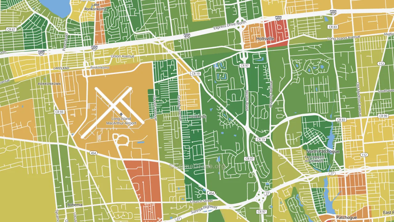 Holbrook, NY Map of Drug-Related Crime Rates