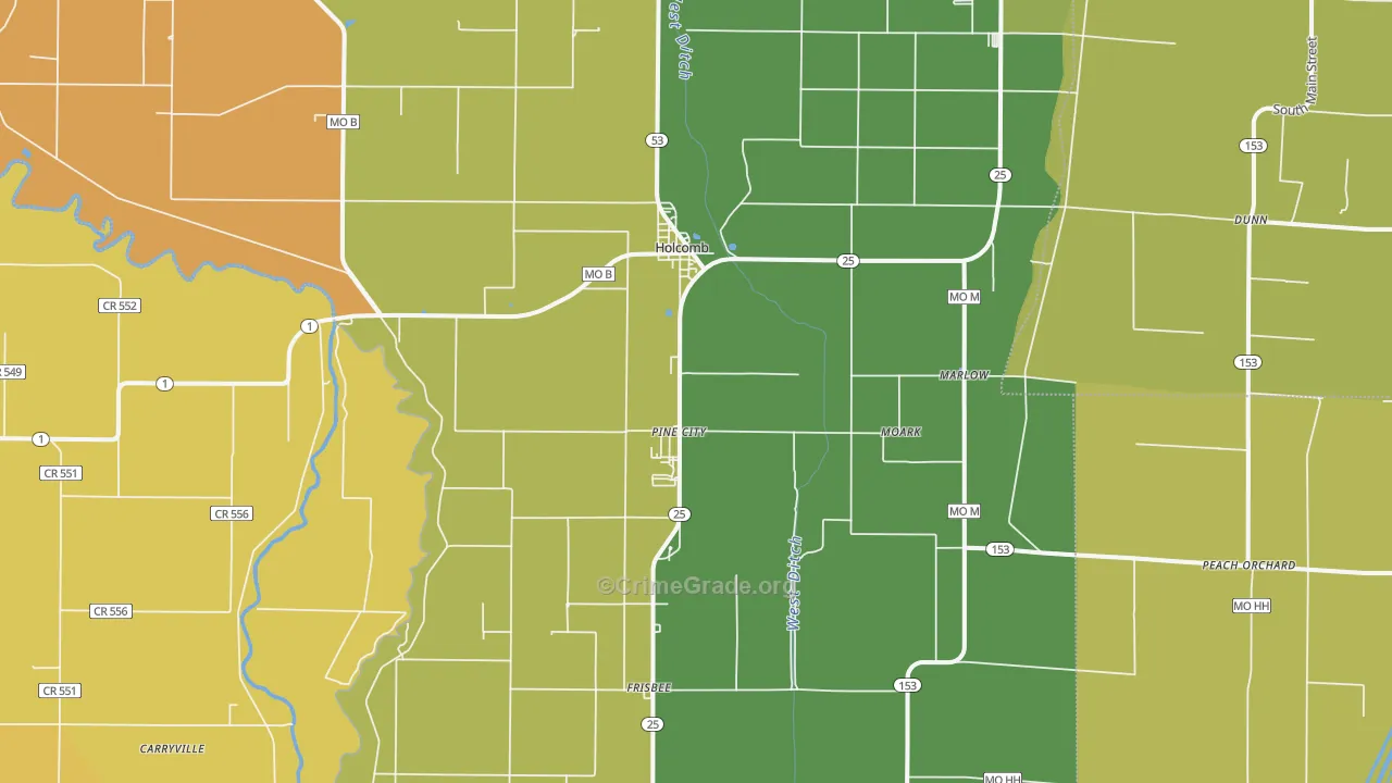Holcomb, MO Map of Drug-Related Crime Rates
