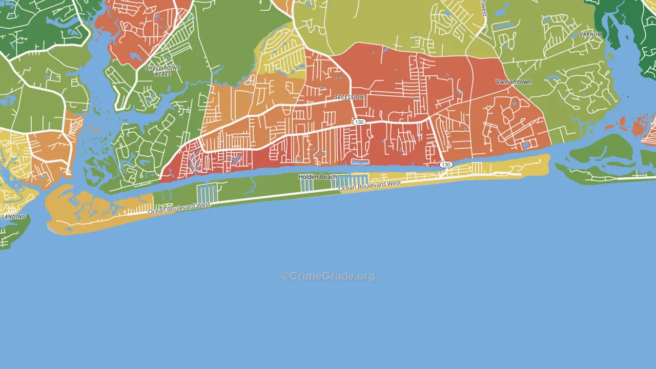 Holden Beach, NC Map of Drug-Related Crime Rates